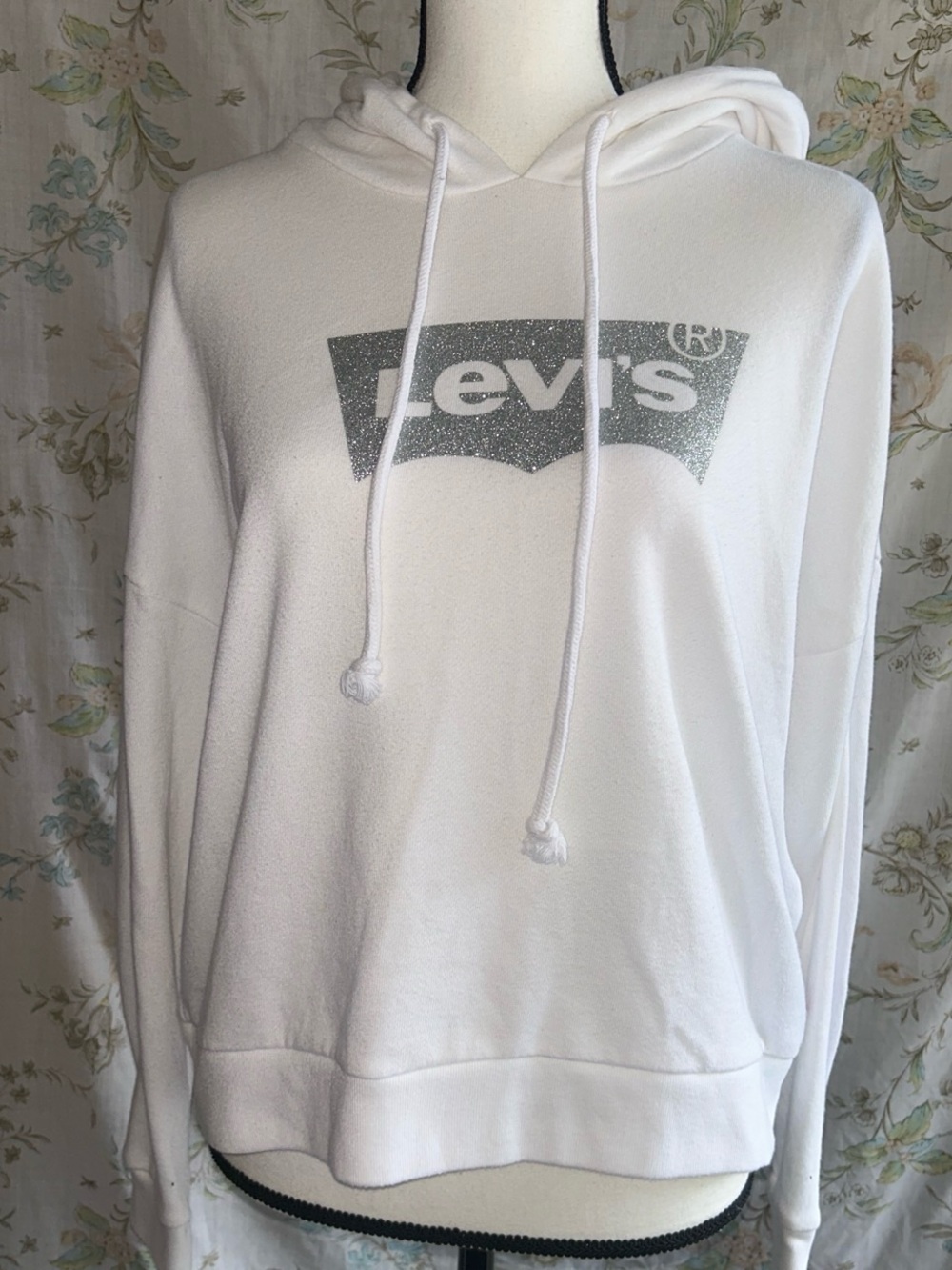 Levi's White Hoodie with Silver Glitter Logo